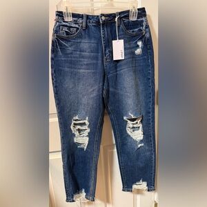 Vervet Emma Mom Jeans Distressed Dark Blue